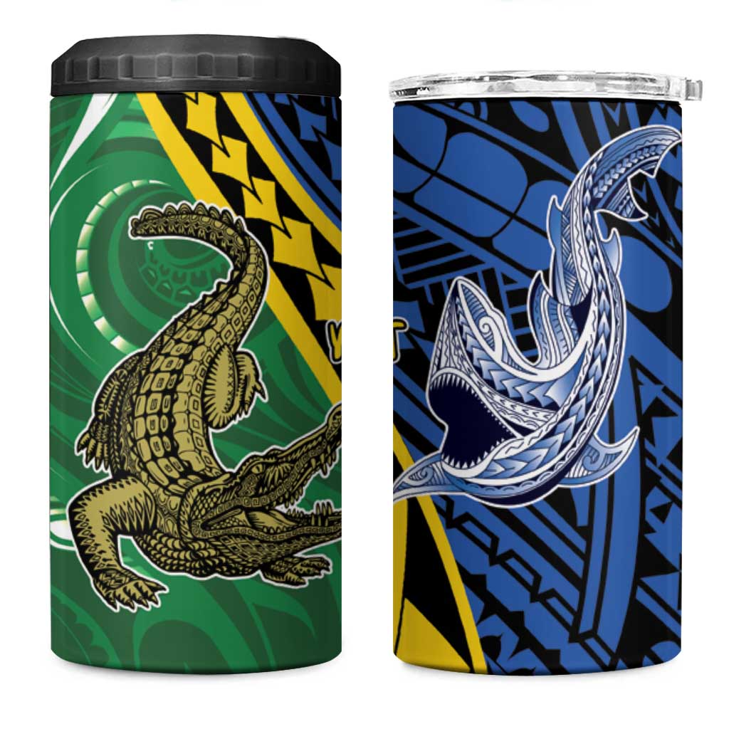Personalised Crocodile and Shark Solomon Islands 4 in 1 Can Cooler Tumbler Polynesian Tribal Tattoo