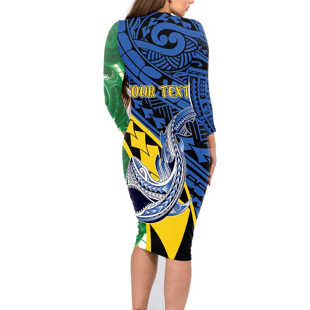 Personalised Crocodile and Shark Solomon Islands Family Matching Long Sleeve Bodycon Dress and Hawaiian Shirt Polynesian Tribal Tattoo