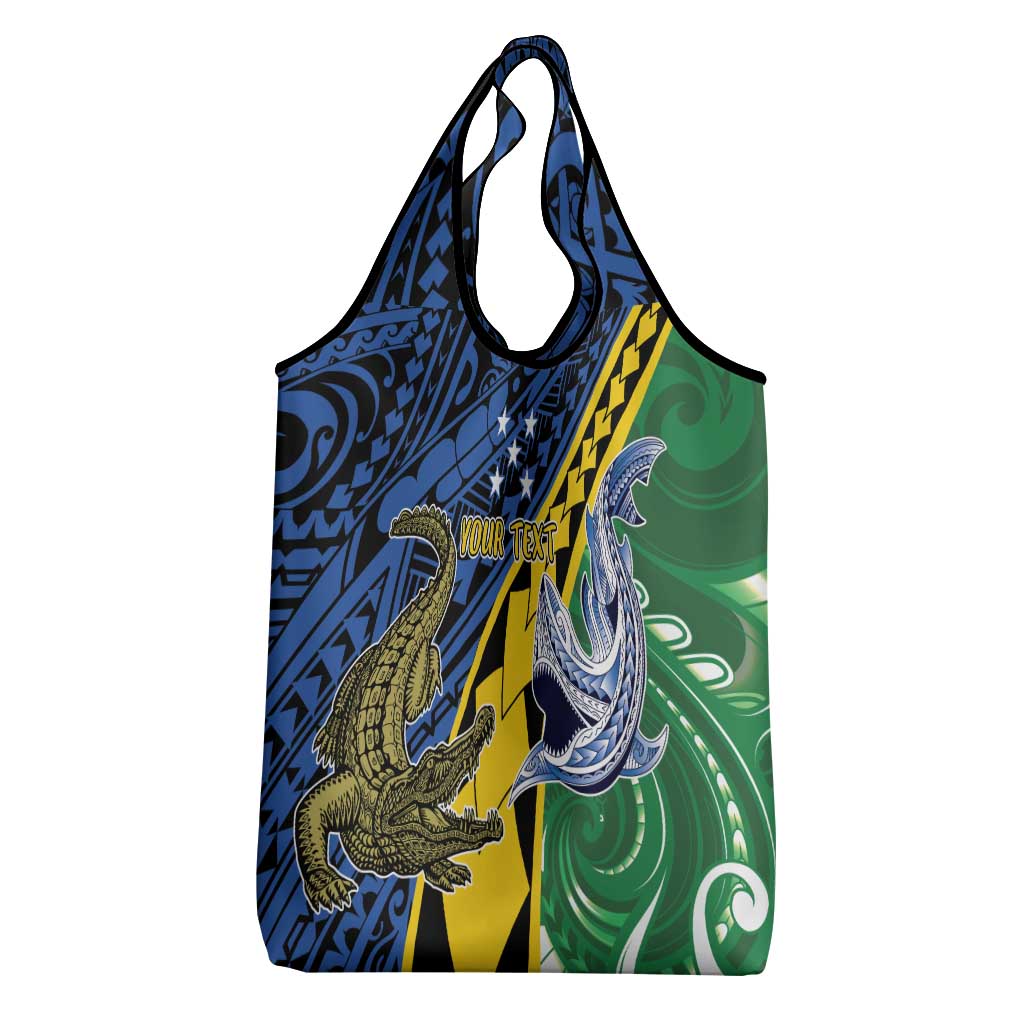Personalised Crocodile and Shark Solomon Islands Grocery Bag Polynesian Tribal Tattoo