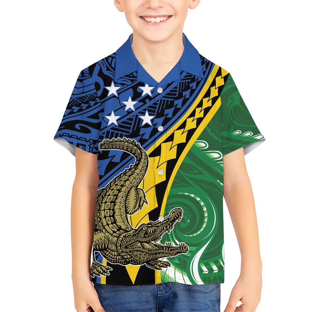 Personalised Crocodile and Shark Solomon Islands Kid Hawaiian Shirt Polynesian Tribal Tattoo