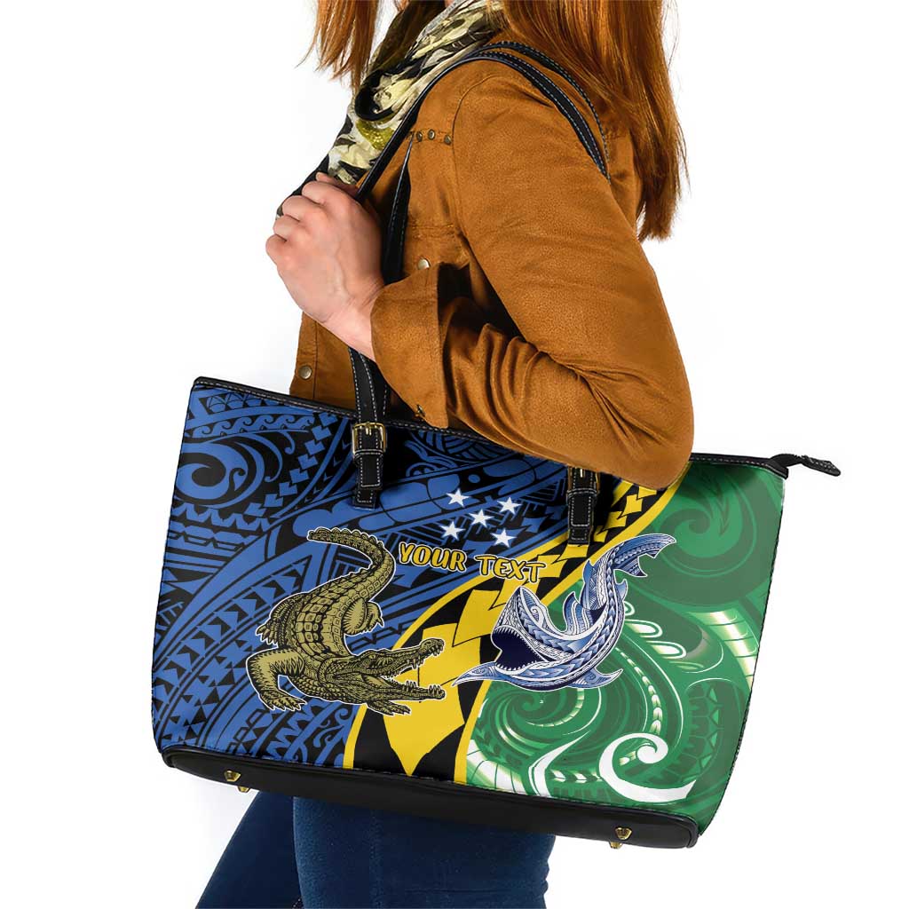 Personalised Crocodile and Shark Solomon Islands Leather Tote Bag Polynesian Tribal Tattoo