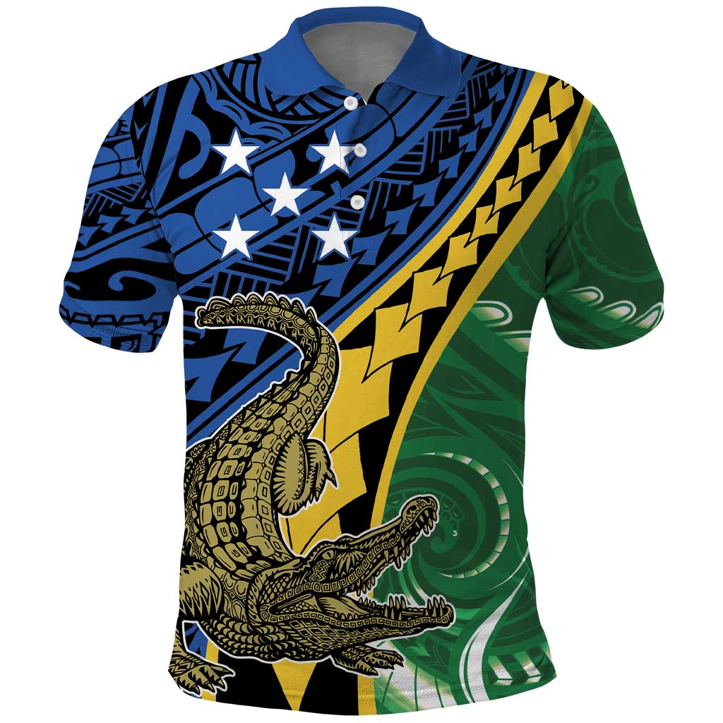 Personalised Crocodile and Shark Solomon Islands Polo Shirt Polynesian Tribal Tattoo LT9 Green - Polynesian Pride