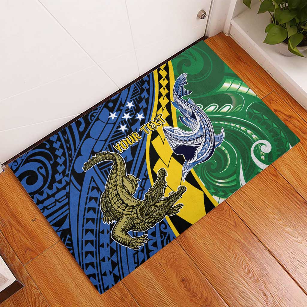 Personalised Crocodile and Shark Solomon Islands Rubber Doormat Polynesian Tribal Tattoo