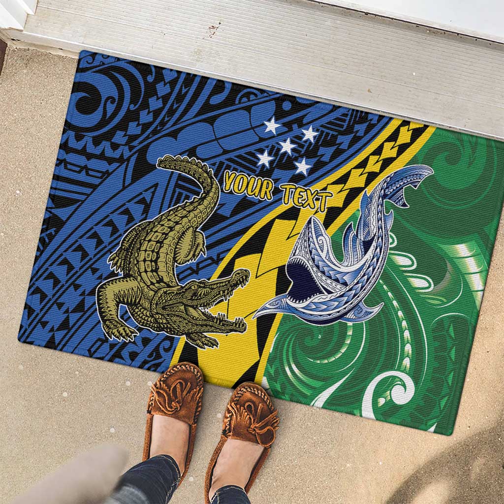 Personalised Crocodile and Shark Solomon Islands Rubber Doormat Polynesian Tribal Tattoo