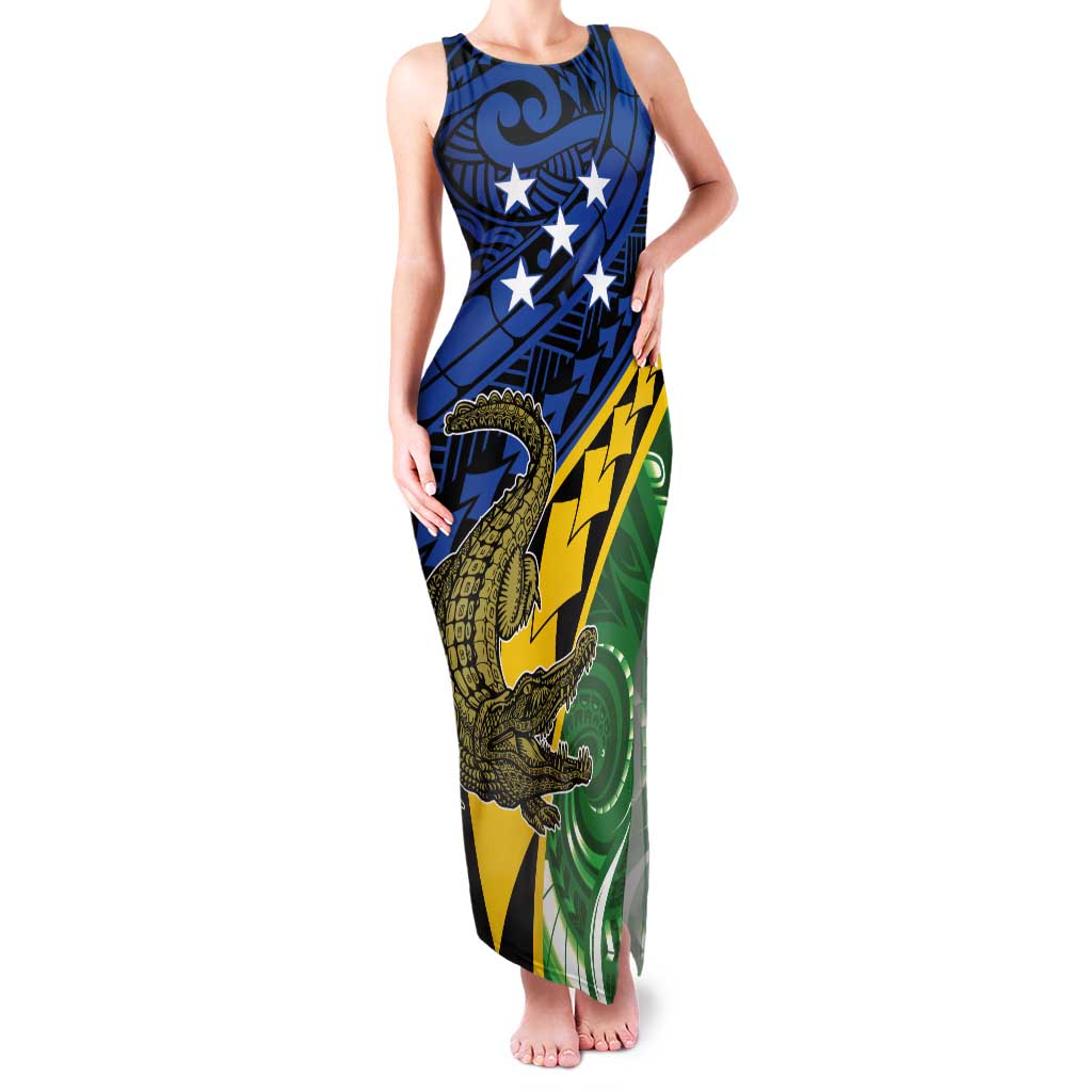 Personalised Crocodile and Shark Solomon Islands Tank Maxi Dress Polynesian Tribal Tattoo