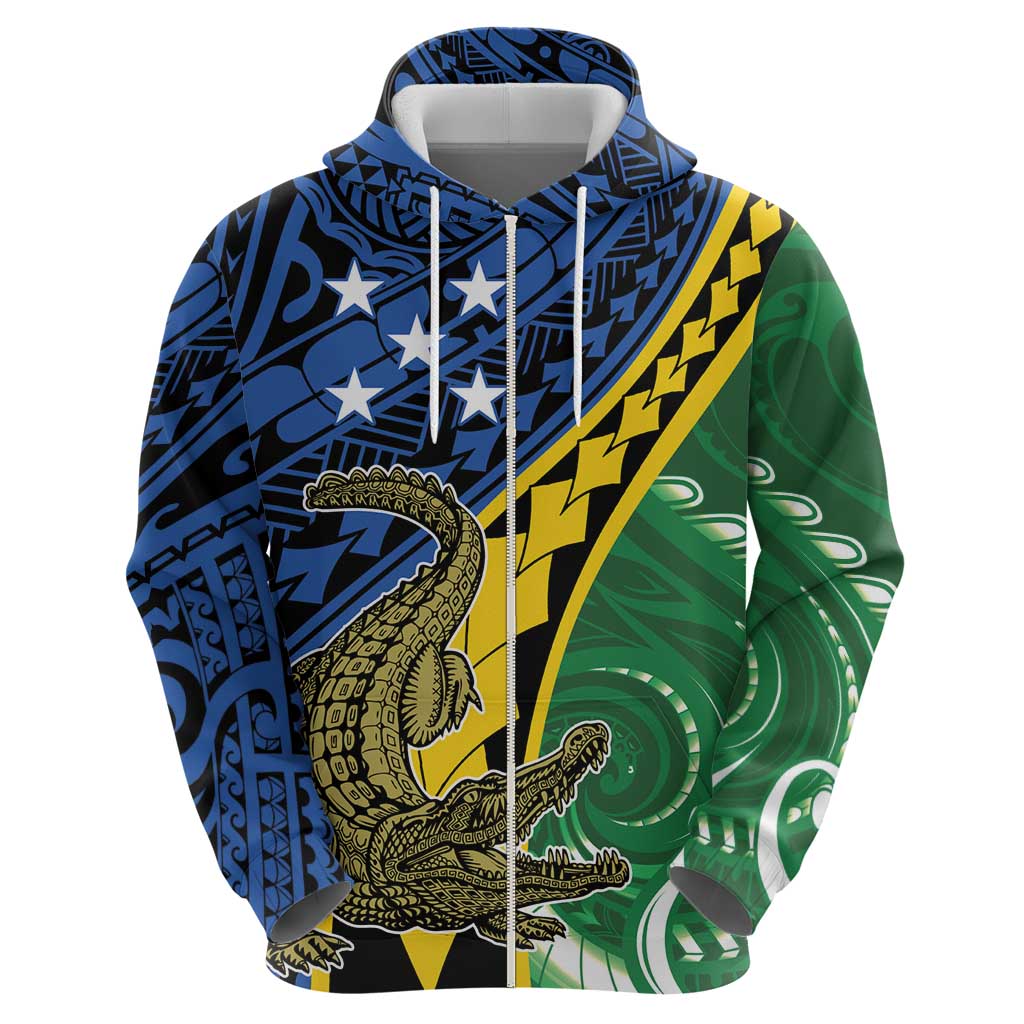 Personalised Crocodile and Shark Solomon Islands Zip Hoodie Polynesian Tribal Tattoo LT9 - Polynesian Pride