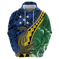 Personalised Crocodile and Shark Solomon Islands Zip Hoodie Polynesian Tribal Tattoo LT9 - Polynesian Pride
