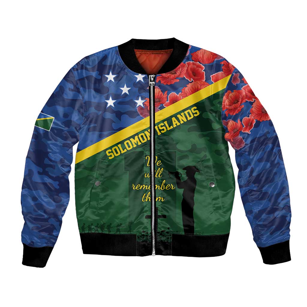 Personalised Solomon Islands Remembrance Day Bomber Jacket We Will Remember Them with Camouflage Style