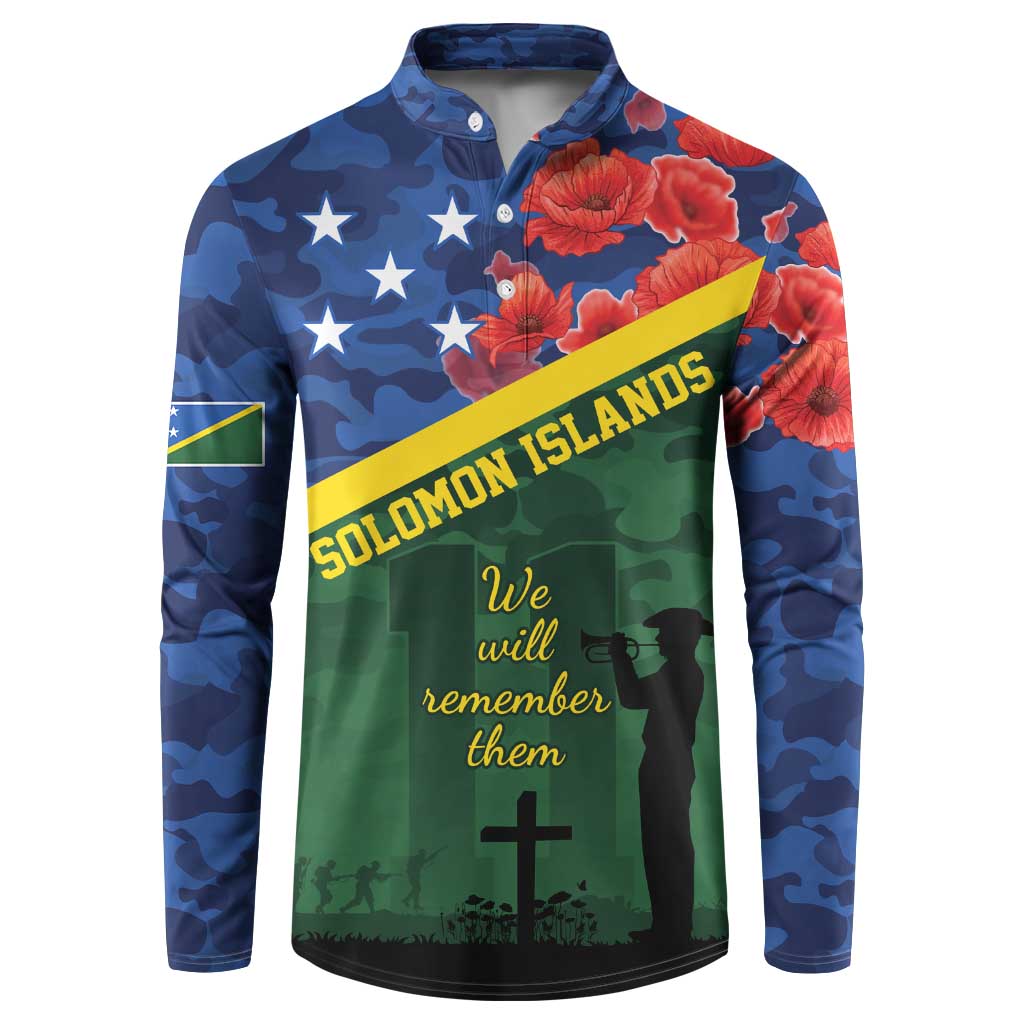 Personalised Solomon Islands Remembrance Day Button Sweatshirt We Will Remember Them with Camouflage Style