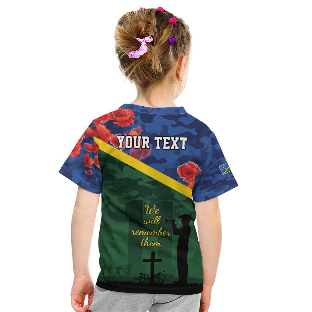 Personalised Solomon Islands Remembrance Day Kid T Shirt We Will Remember Them with Camouflage Style