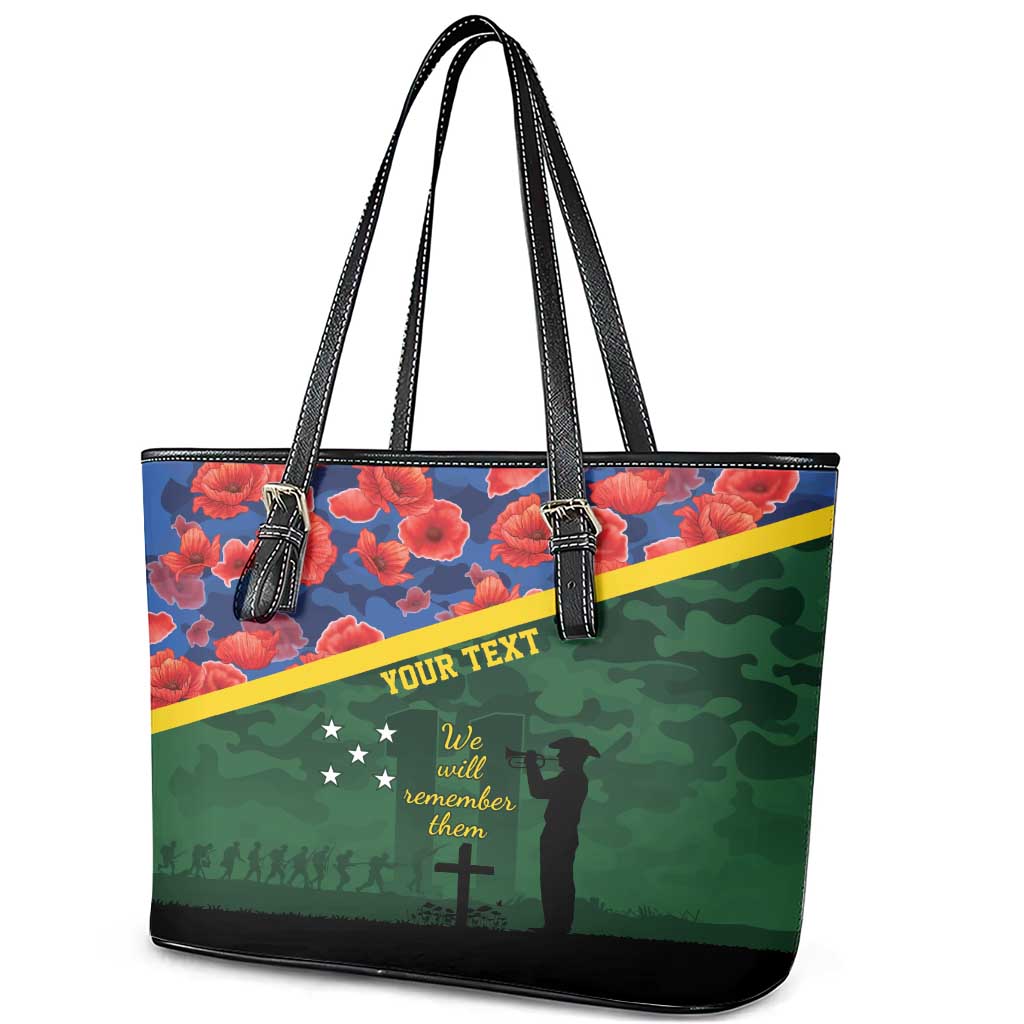 Personalised Solomon Islands Remembrance Day Leather Tote Bag We Will Remember Them with Camouflage Style