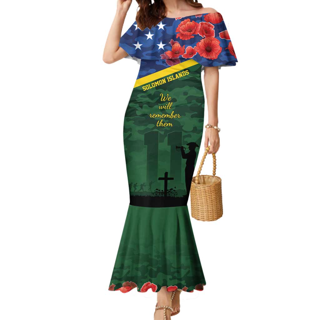 Personalised Solomon Islands Remembrance Day Mermaid Dress We Will Remember Them with Camouflage Style