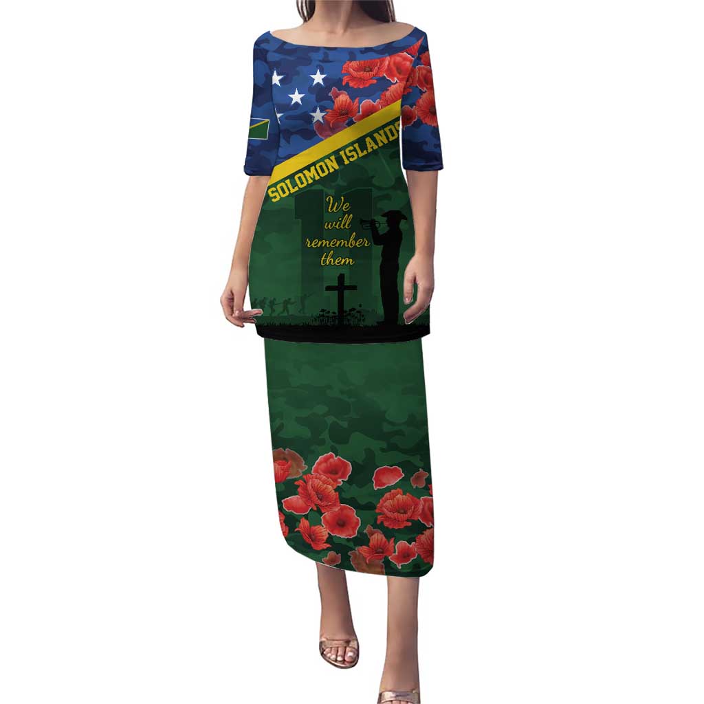 Personalised Solomon Islands Remembrance Day Puletasi We Will Remember Them with Camouflage Style