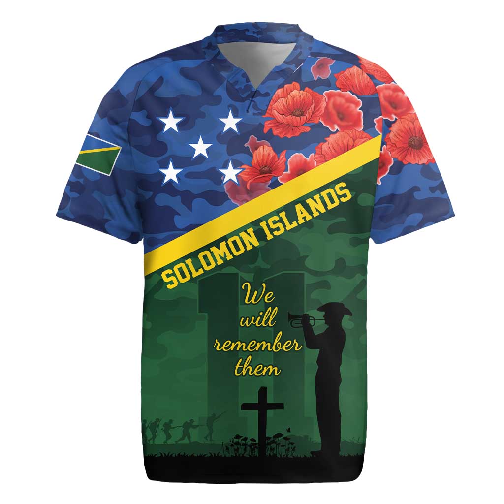 Personalised Solomon Islands Remembrance Day Rugby Jersey We Will Remember Them with Camouflage Style