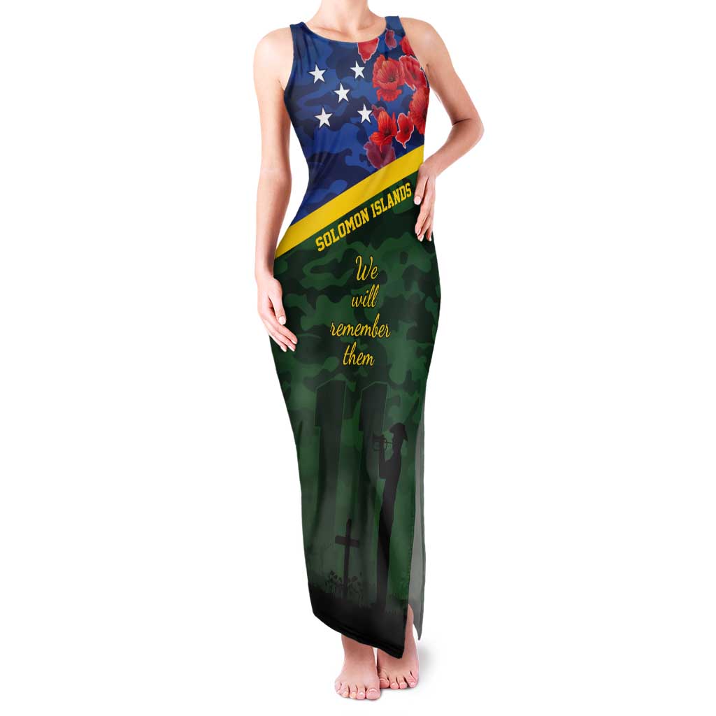 Personalised Solomon Islands Remembrance Day Tank Maxi Dress We Will Remember Them with Camouflage Style