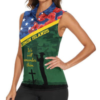 Personalised Solomon Islands Remembrance Day Women Sleeveless Polo Shirt We Will Remember Them with Camouflage Style