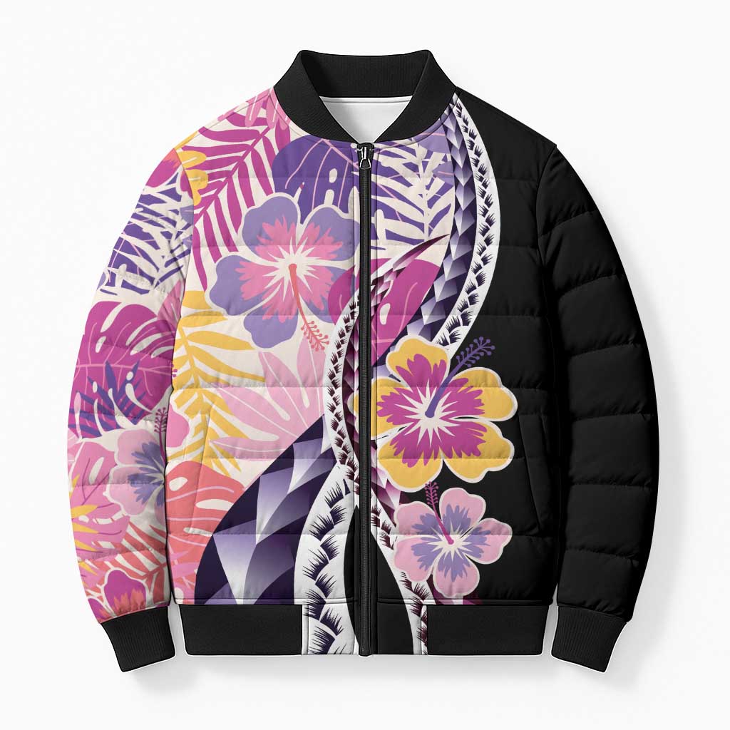 Aloha Vintage Hibiscus Lei Seamless Pattern Bomber Puffer Jacket - Polynesian Pride