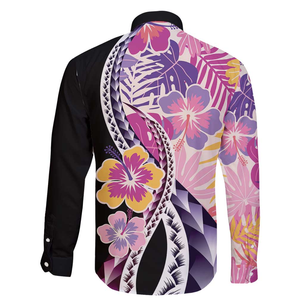 Aloha Vintage Hibiscus Lei Seamless Pattern Family Matching Long Sleeve Bodycon Dress and Hawaiian Shirt - Polynesian Pride