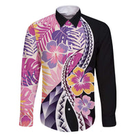 Aloha Vintage Hibiscus Lei Seamless Pattern Family Matching Off Shoulder Maxi Dress and Hawaiian Shirt - Polynesian Pride