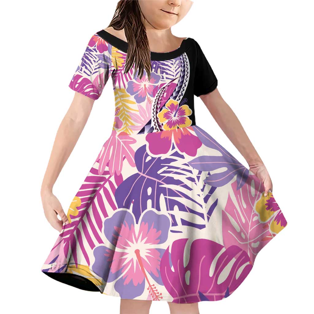 Aloha Vintage Hibiscus Lei Seamless Pattern Family Matching Off Shoulder Short Dress and Hawaiian Shirt - Polynesian Pride