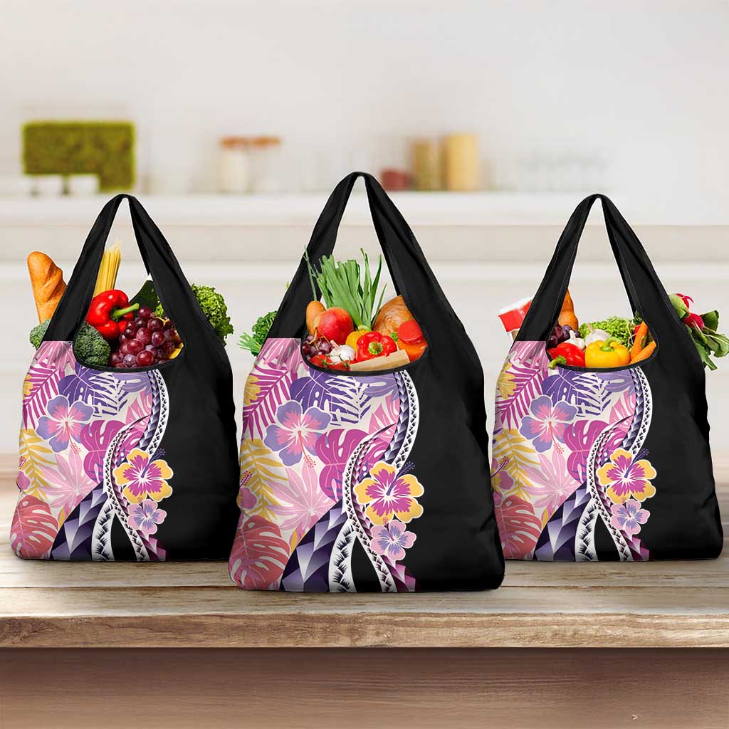 Aloha Vintage Hibiscus Lei Seamless Pattern Grocery Bag - Polynesian Pride