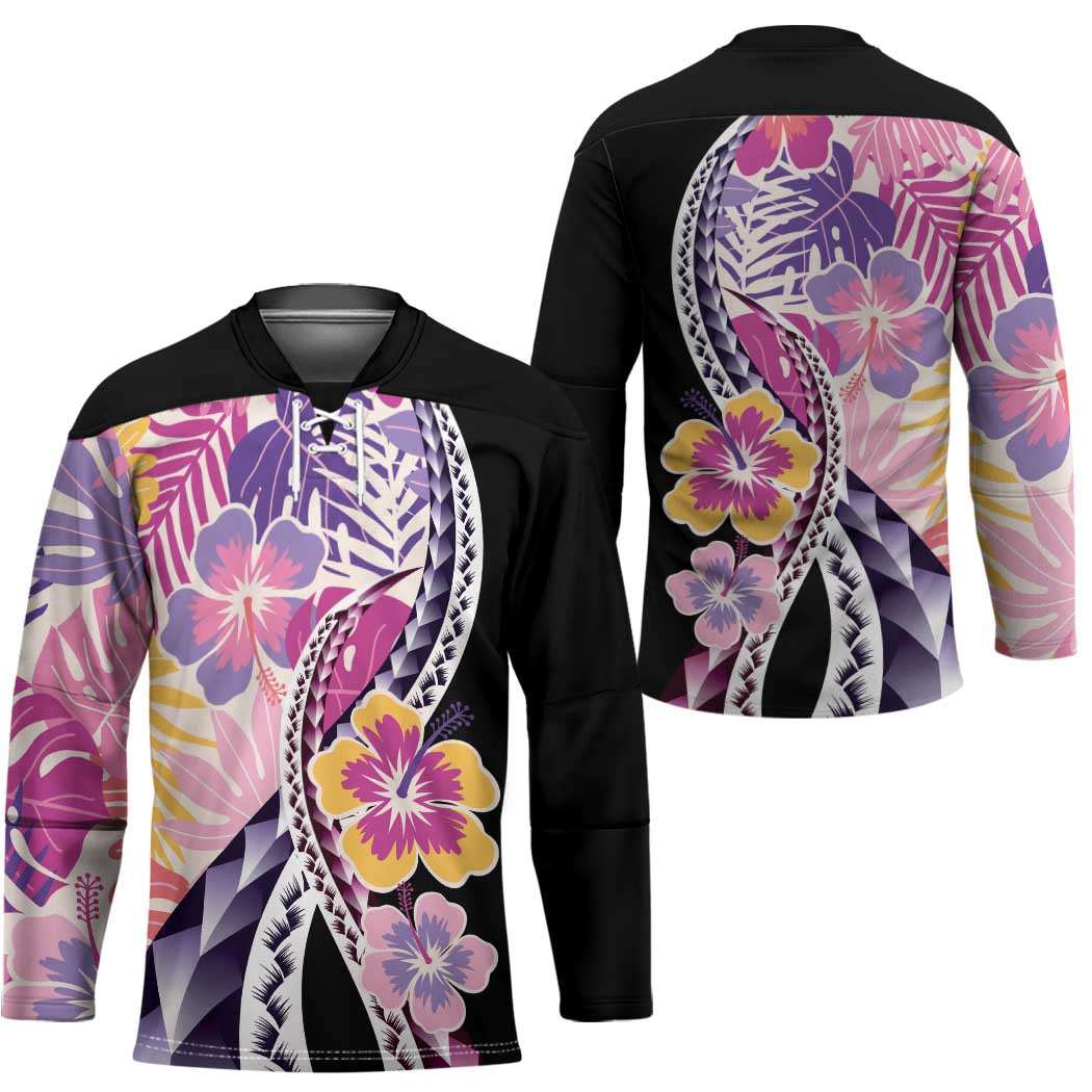 Aloha Vintage Hibiscus Lei Seamless Pattern Hockey Jersey - Polynesian Pride