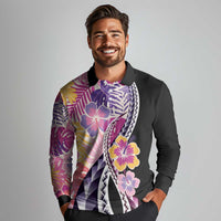 Aloha Vintage Hibiscus Lei Seamless Pattern Long Sleeve Polo Shirt - Polynesian Pride