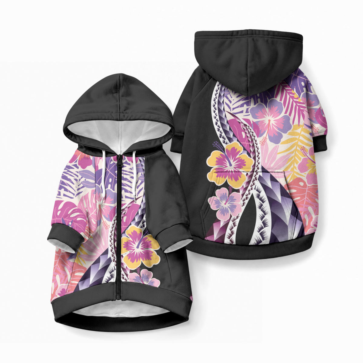 Aloha Vintage Hibiscus Lei Seamless Pattern Pet Hoodie LT9 Zip-up Pink - Polynesian Pride