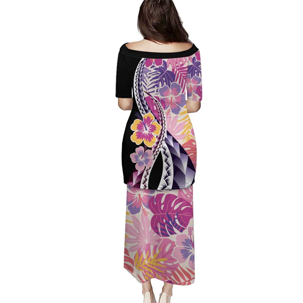 Aloha Vintage Hibiscus Lei Seamless Pattern Puletasi - Polynesian Pride