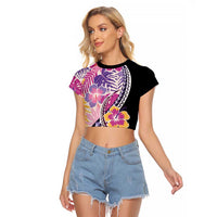 Aloha Vintage Hibiscus Lei Seamless Pattern Raglan Cropped T Shirt - Polynesian Pride