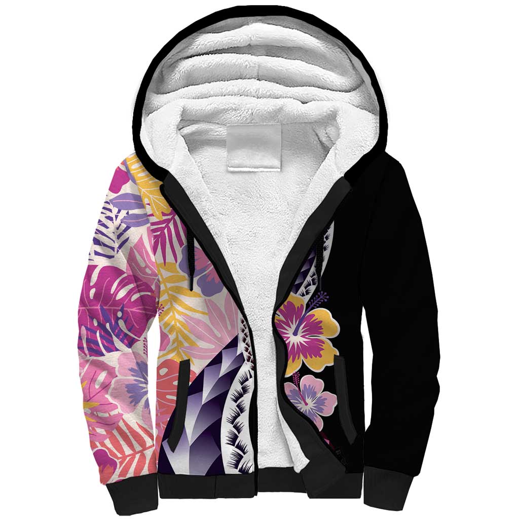 Aloha Vintage Hibiscus Lei Seamless Pattern Sherpa Hoodie - Polynesian Pride