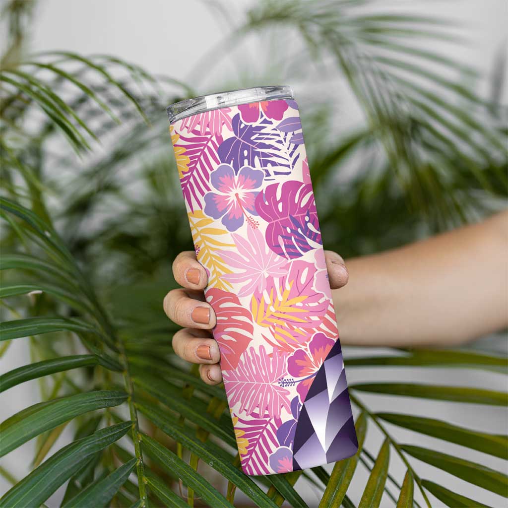 Aloha Vintage Hibiscus Lei Seamless Pattern Skinny Tumbler - Polynesian Pride