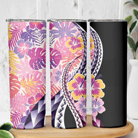 Aloha Vintage Hibiscus Lei Seamless Pattern Skinny Tumbler - Polynesian Pride