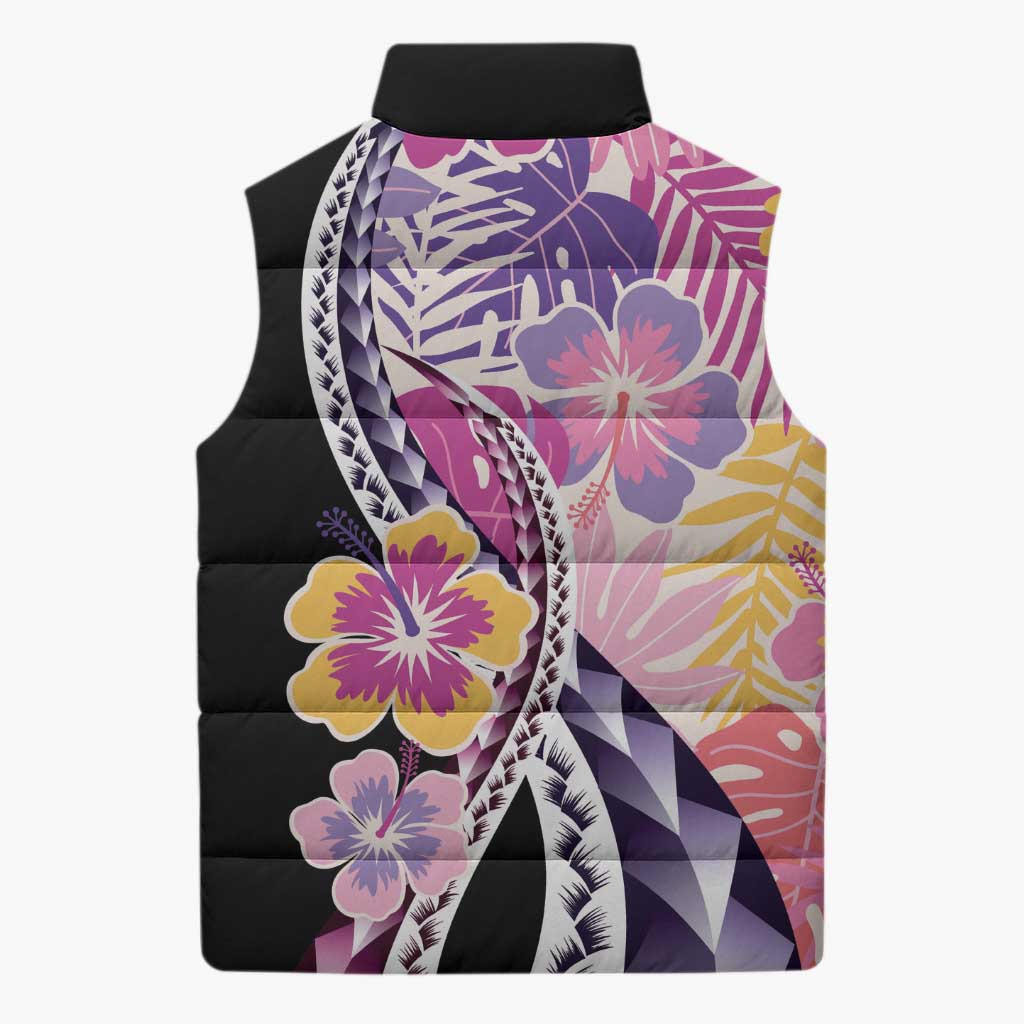 Aloha Vintage Hibiscus Lei Seamless Pattern Sleeveless Puffer Jacket - Polynesian Pride