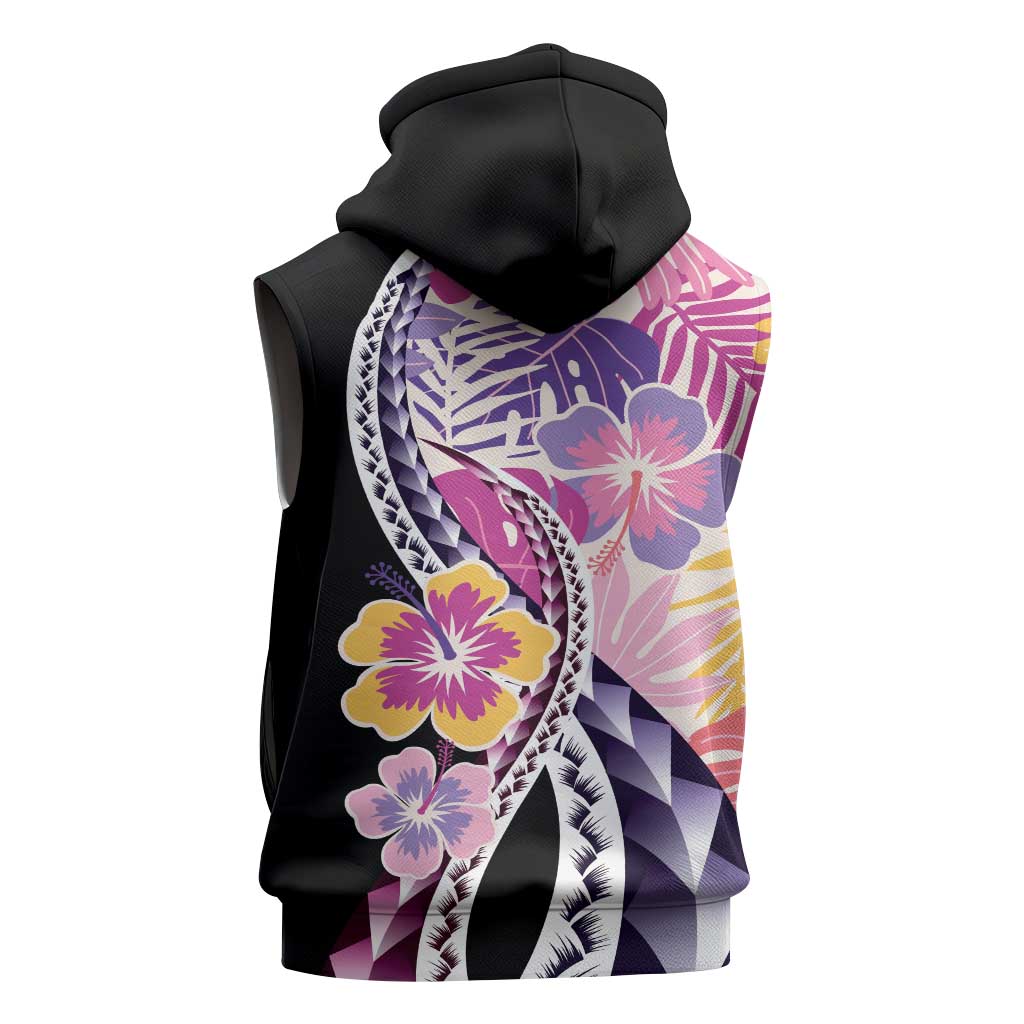 Aloha Vintage Hibiscus Lei Seamless Pattern Sleeveless Zip Hoodie - Polynesian Pride