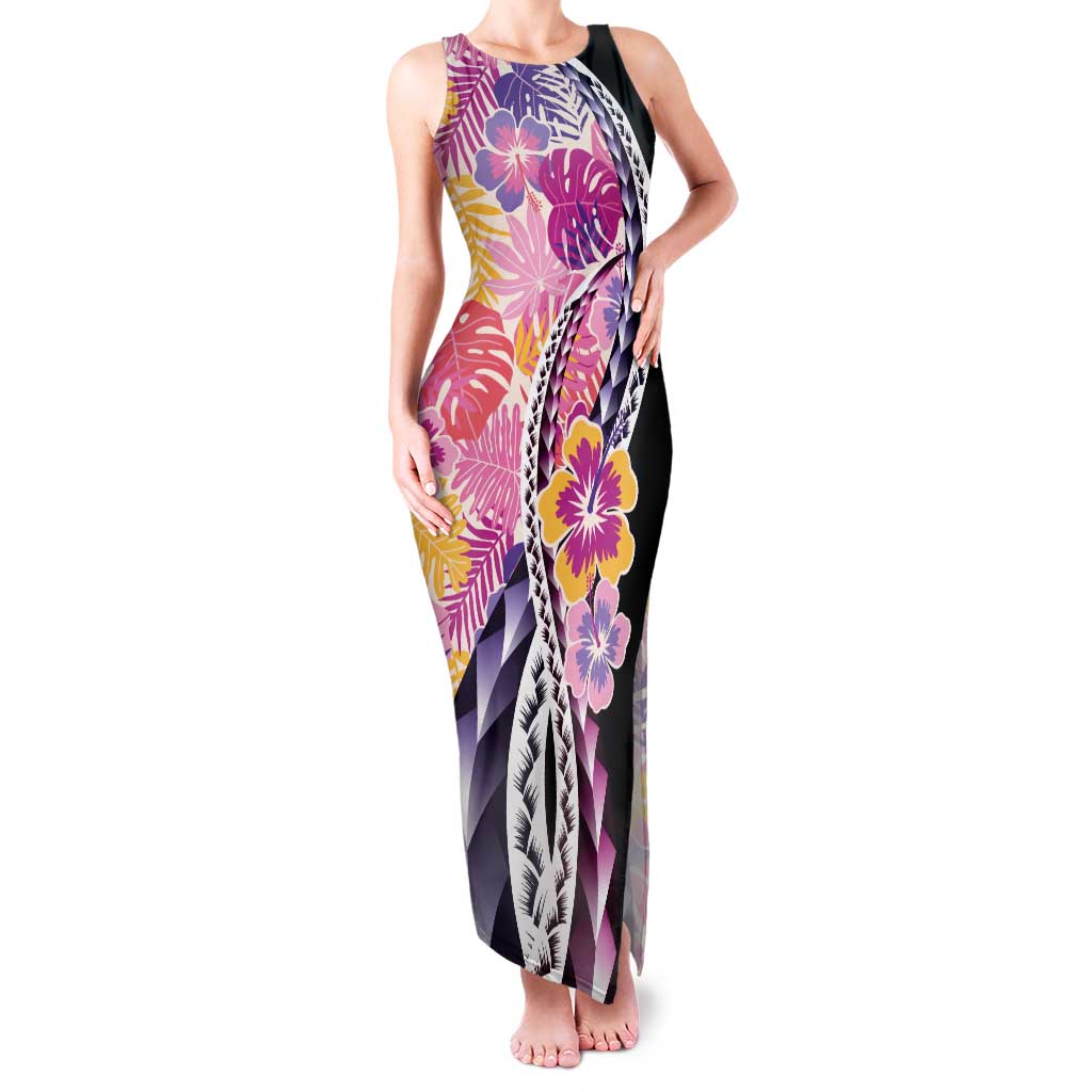 Aloha Vintage Hibiscus Lei Seamless Pattern Tank Maxi Dress - Polynesian Pride