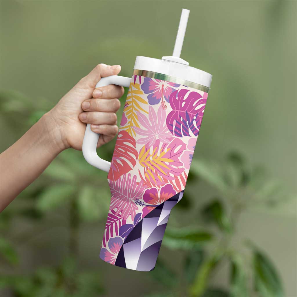Aloha Vintage Hibiscus Lei Seamless Pattern Tumbler With Handle - Polynesian Pride