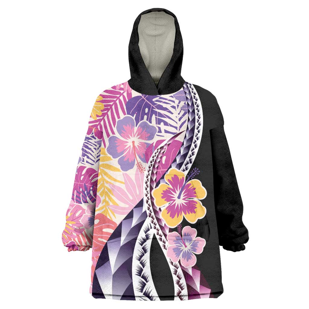 Aloha Vintage Hibiscus Lei Seamless Pattern Wearable Blanket Hoodie - Polynesian Pride