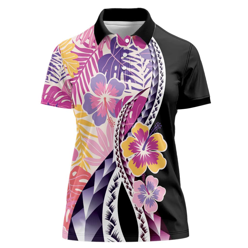 Aloha Vintage Hibiscus Lei Seamless Pattern Women Polo Shirt - Polynesian Pride