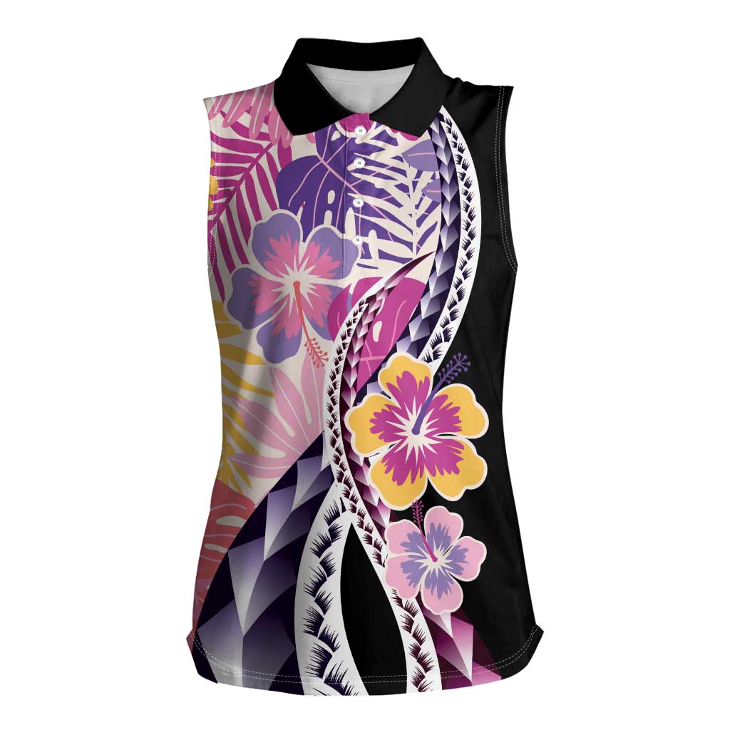 Aloha Vintage Hibiscus Lei Seamless Pattern Women Sleeveless Polo Shirt - Polynesian Pride