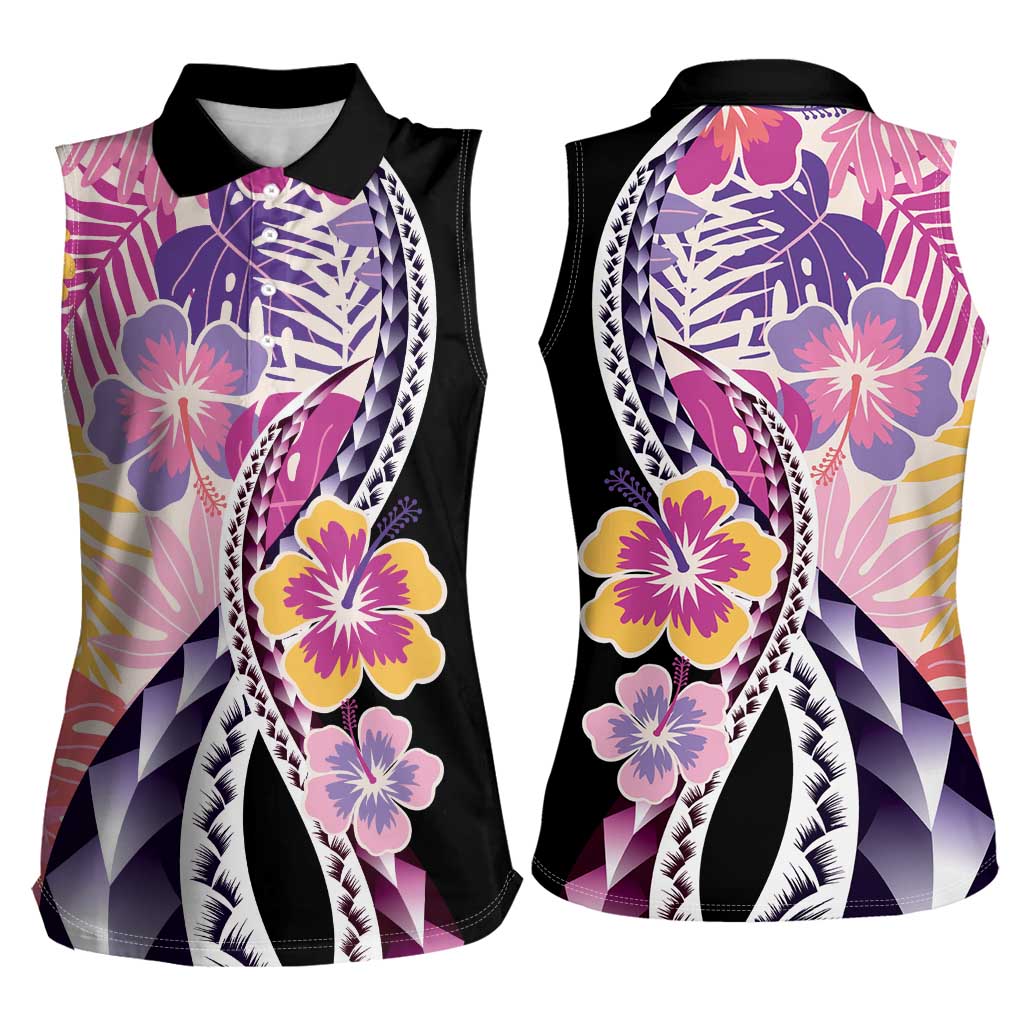 Aloha Vintage Hibiscus Lei Seamless Pattern Women Sleeveless Polo Shirt - Polynesian Pride