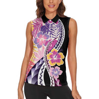 Aloha Vintage Hibiscus Lei Seamless Pattern Women Sleeveless Polo Shirt - Polynesian Pride