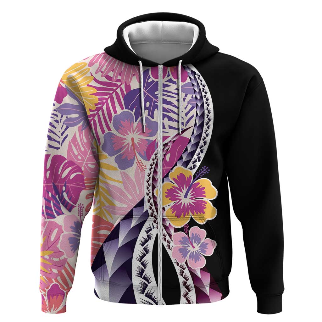 Aloha Vintage Hibiscus Lei Seamless Pattern Zip Hoodie - Polynesian Pride