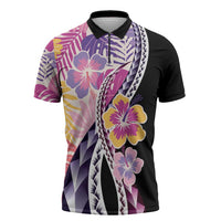 Aloha Vintage Hibiscus Lei Seamless Pattern Zipper Polo Shirt - Polynesian Pride