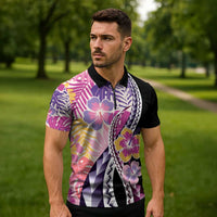 Aloha Vintage Hibiscus Lei Seamless Pattern Zipper Polo Shirt - Polynesian Pride
