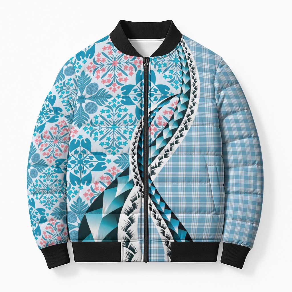 Aloha Vintage Palaka Floral Hawaiian Quilt Bomber Puffer Jacket Uliuli Motif - Polynesian Pride