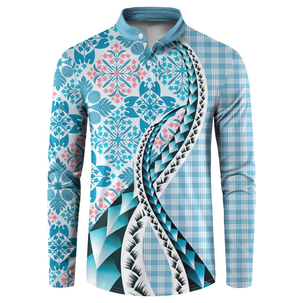 Aloha Vintage Palaka Floral Hawaiian Quilt Button Sweatshirt Uliuli Motif - Polynesian Pride