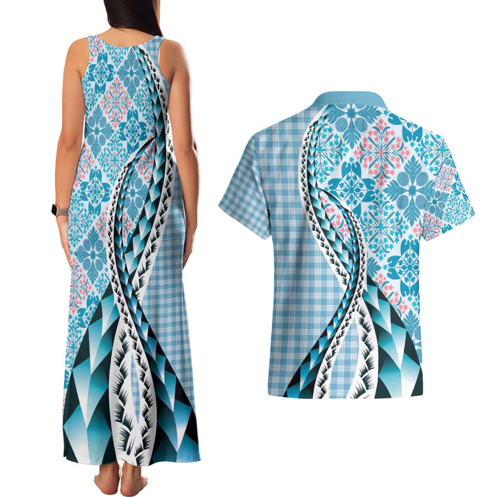 Aloha Vintage Palaka Floral Hawaiian Quilt Couples Matching Tank Maxi Dress and Hawaiian Shirt Uliuli Motif LT9 - Polynesian Pride