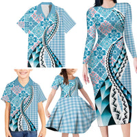 Aloha Vintage Palaka Floral Hawaiian Quilt Family Matching Long Sleeve Bodycon Dress and Hawaiian Shirt Uliuli Motif LT9 - Polynesian Pride