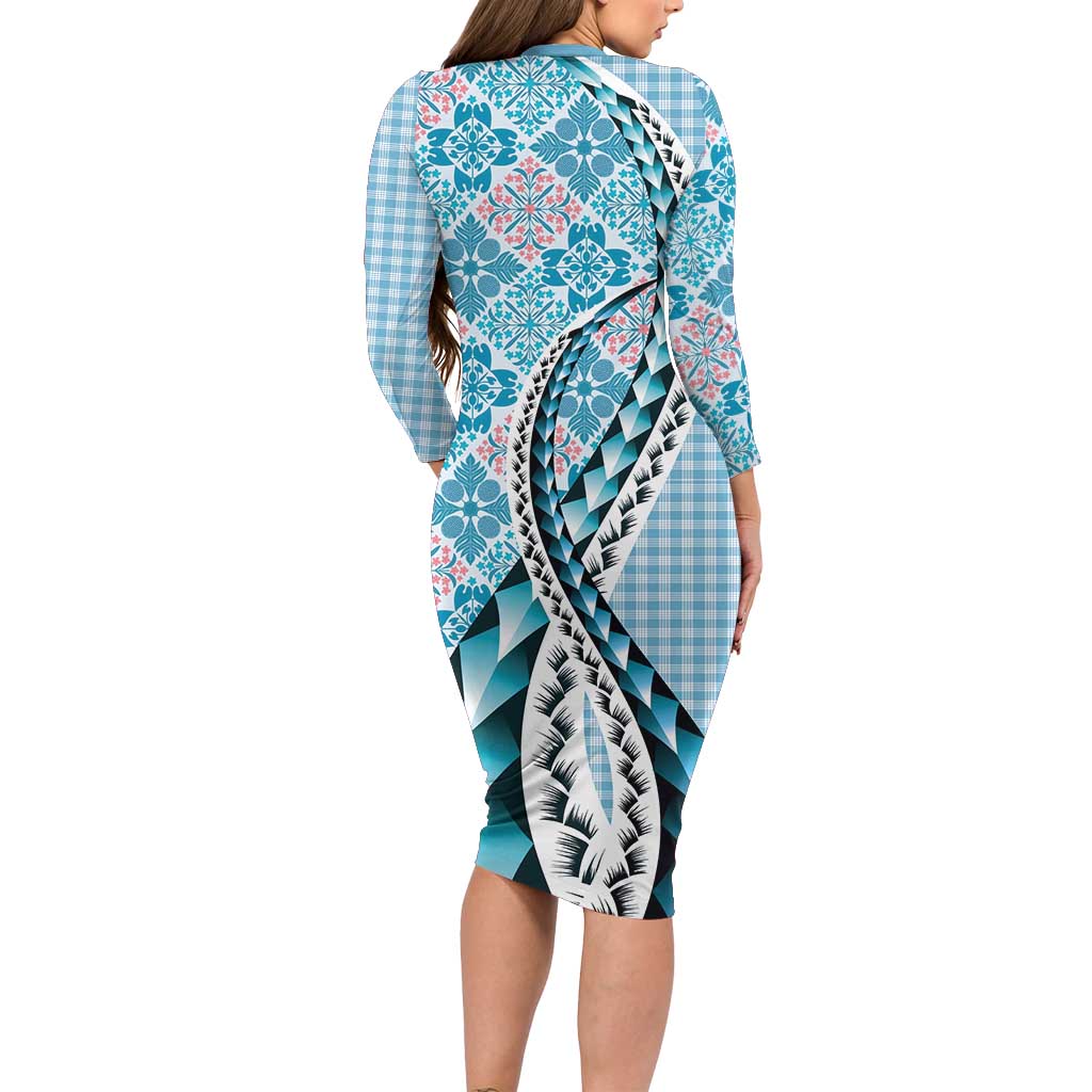 Aloha Vintage Palaka Floral Hawaiian Quilt Family Matching Long Sleeve Bodycon Dress and Hawaiian Shirt Uliuli Motif LT9 - Polynesian Pride